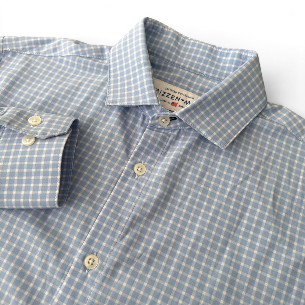 Mizzen+Main Leeward Dress Shirt Men S Trim Fit Blue Gingham Check Performance